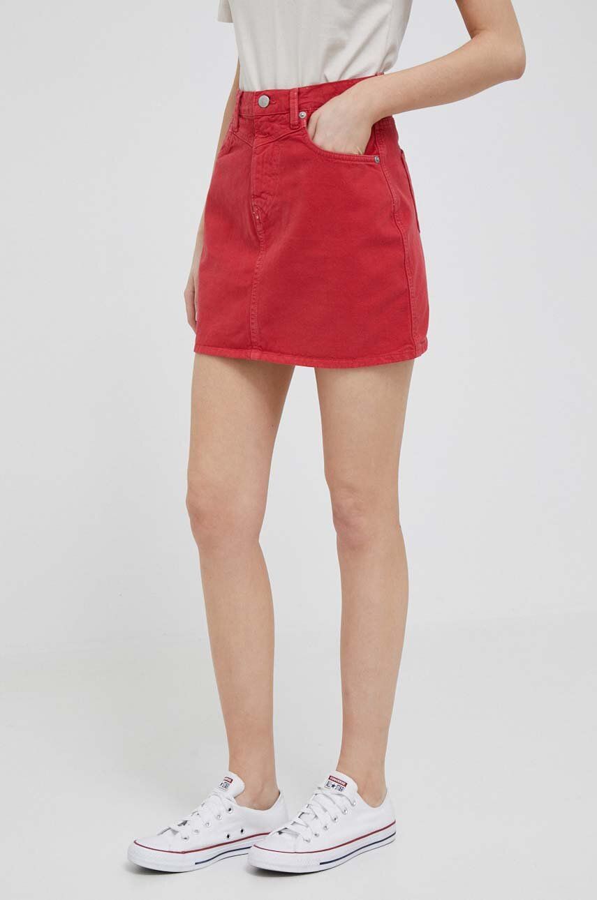 Džínová sukně Pepe Jeans červená barva, mini - červená -  100 % Bavlna