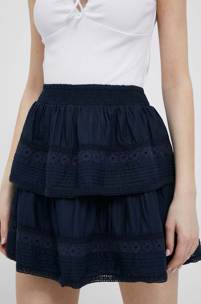 Bavlněná sukně Pepe Jeans Prana tmavomodrá barva, mini, áčková
