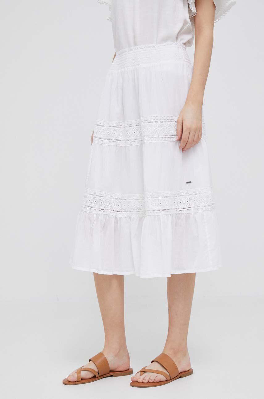 Bavlněná sukně Pepe Jeans Pelia bílá barva, midi, áčková - bílá -  100 % Bavlna