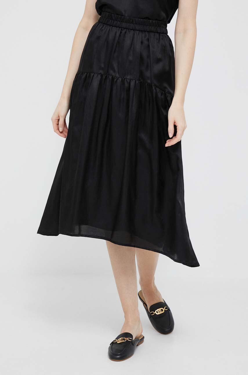 Kašmírová sukně Dkny černá barva, midi, áčková
