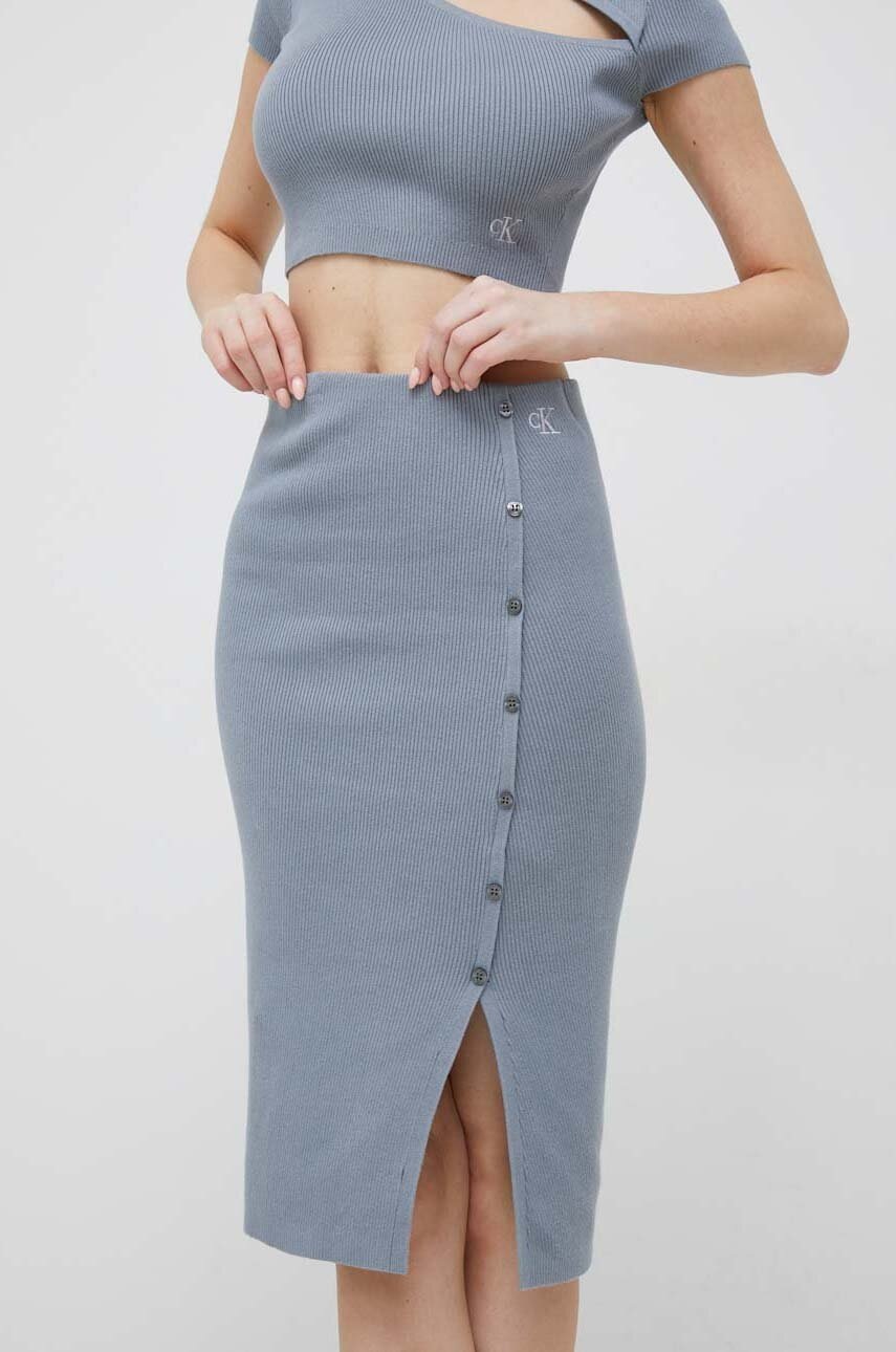 

Пола Calvin Klein Jeans в сиво среднодълъг модел с кройка тип молив, Сив