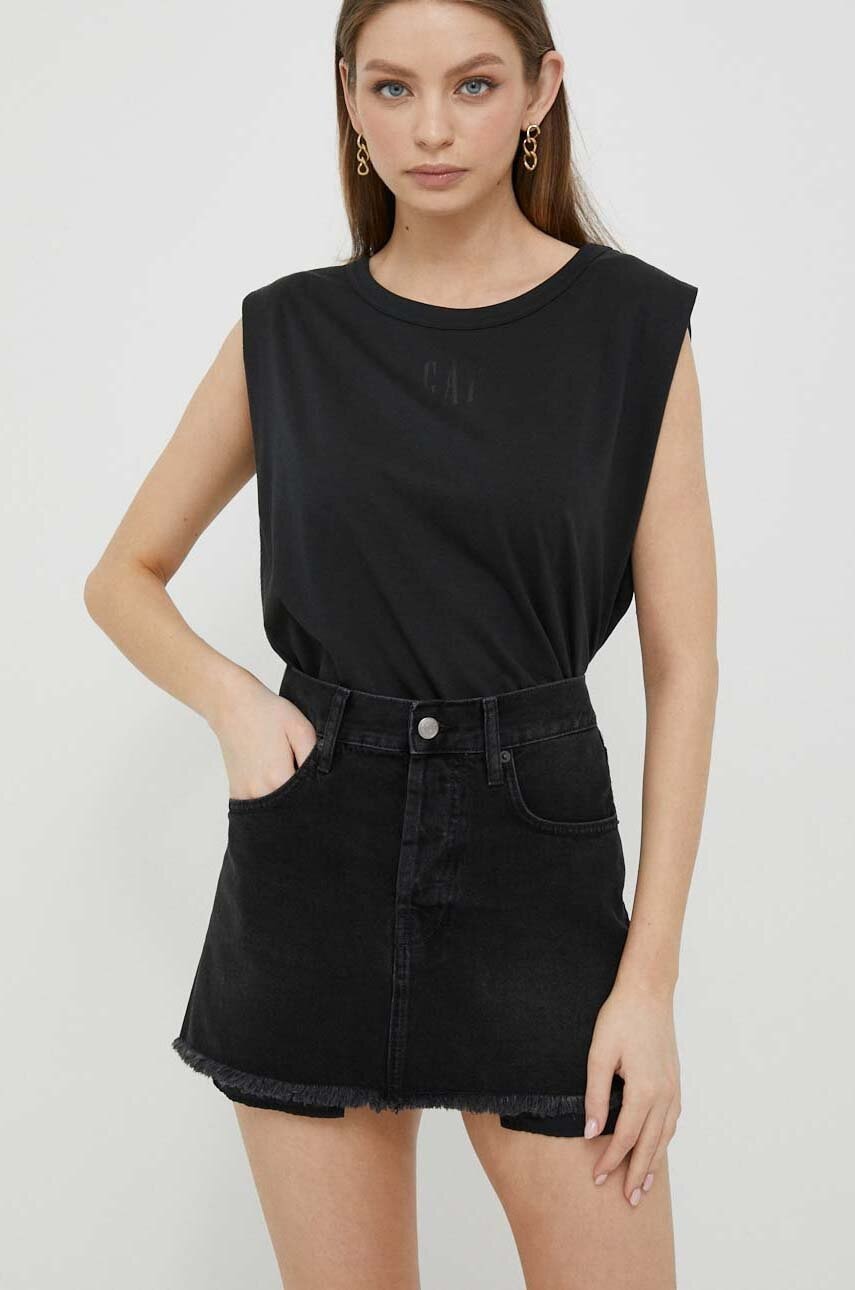 Sisley Fusta Jeans Culoarea Negru, Mini, Drept