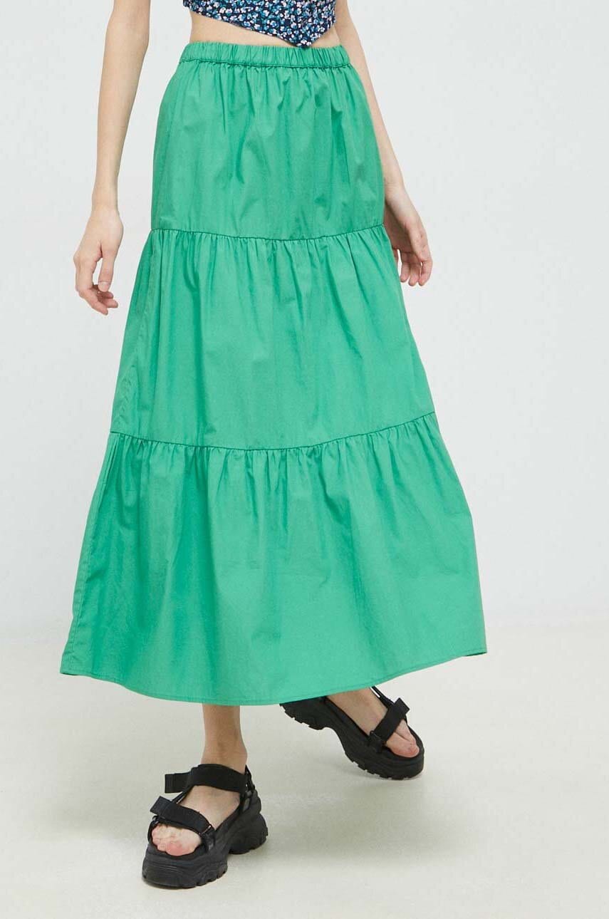 Tommy Jeans Fusta Din Bumbac Culoarea Verde, Maxi, Evazati