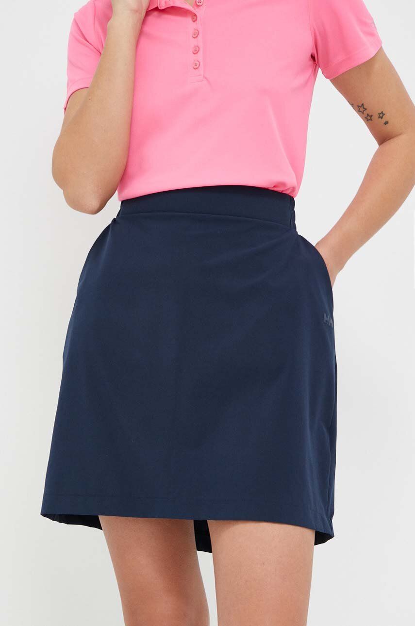 Sukně Helly Hansen tmavomodrá barva, mini - námořnická modř -  86 % Recyklovaný polyester
