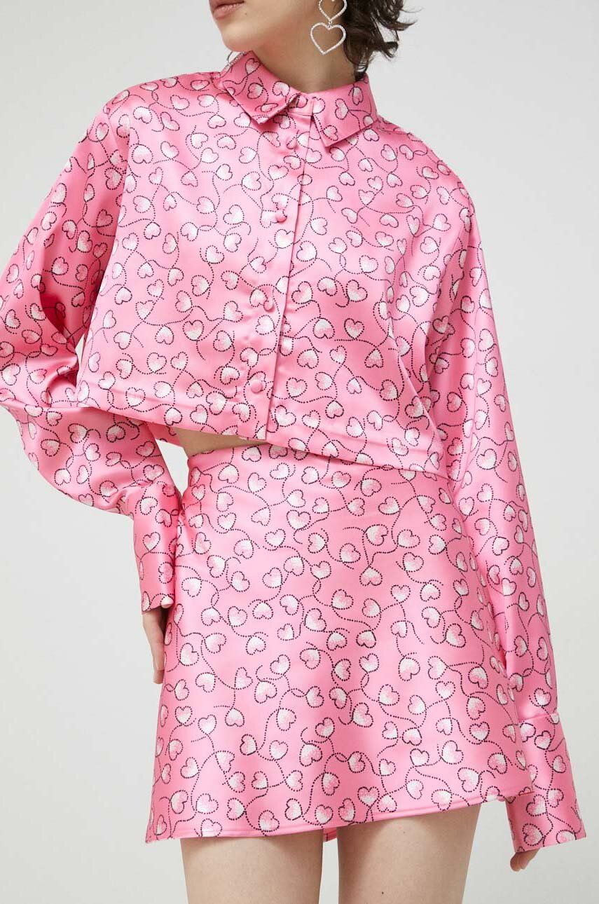 Sukně Rotate růžová barva, mini - růžová -  50 % Recyklovaný polyester