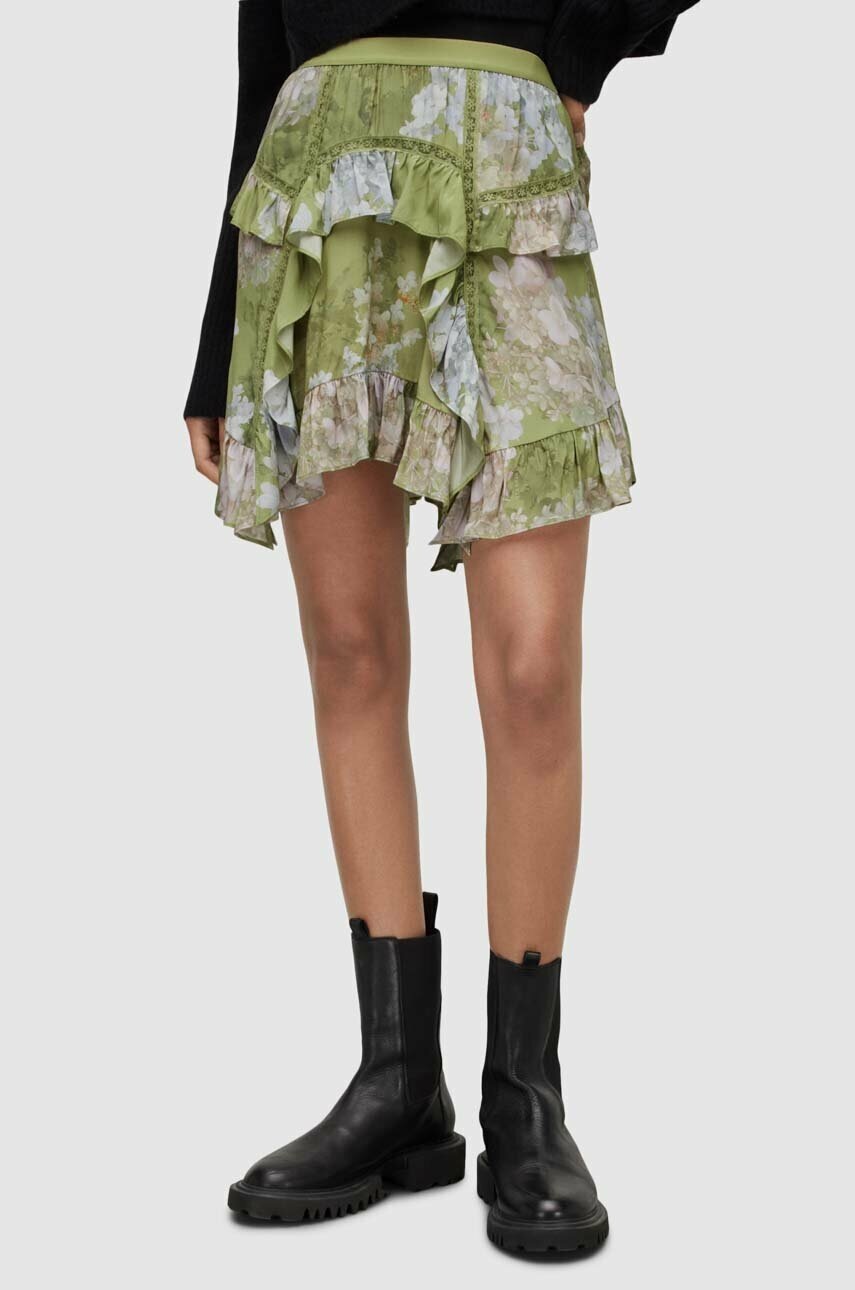 

Спідниця AllSaints колір зелений mini розкльошена