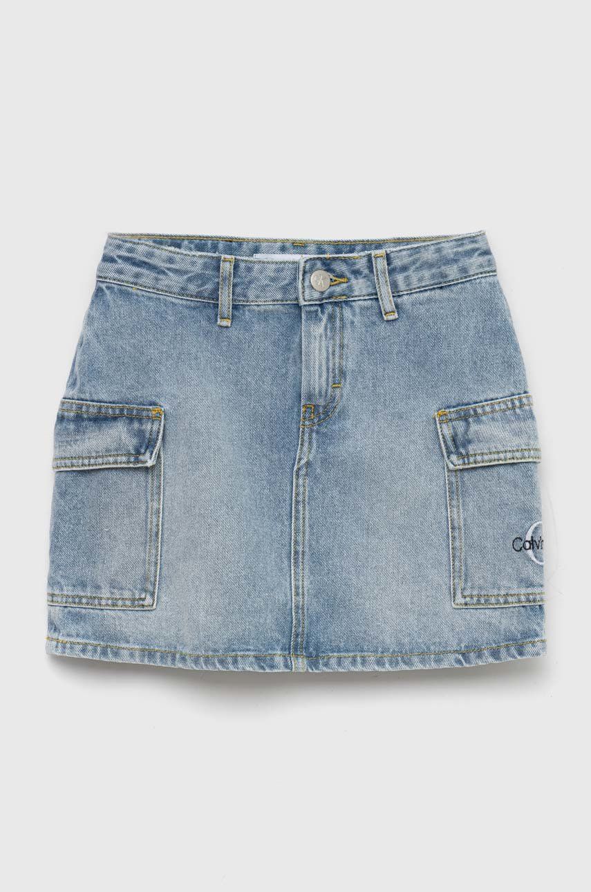 Dětská riflová sukně Calvin Klein Jeans mini - modrá -  100 % Bavlna