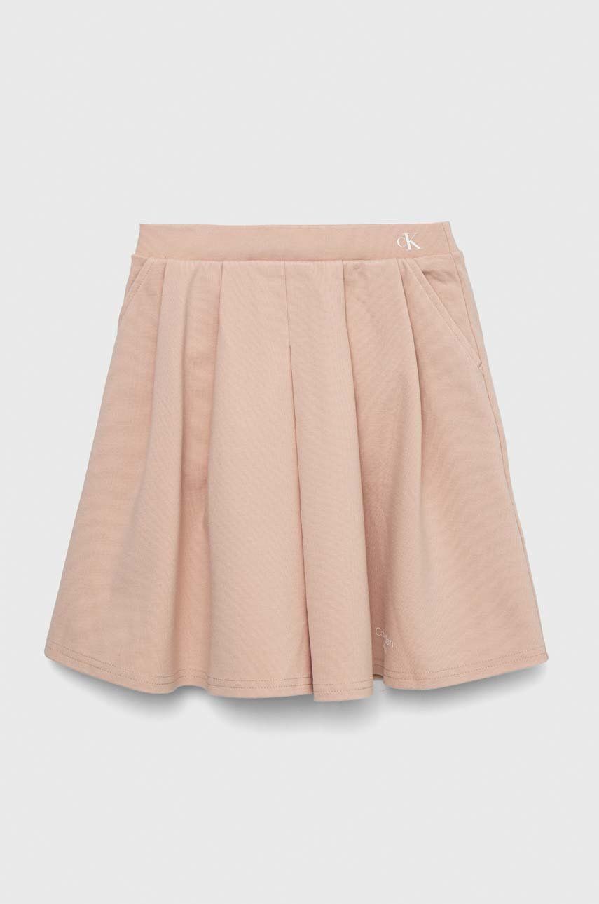 Dětská sukně Calvin Klein Jeans růžová barva, mini, áčková - růžová -  66% Viskóza