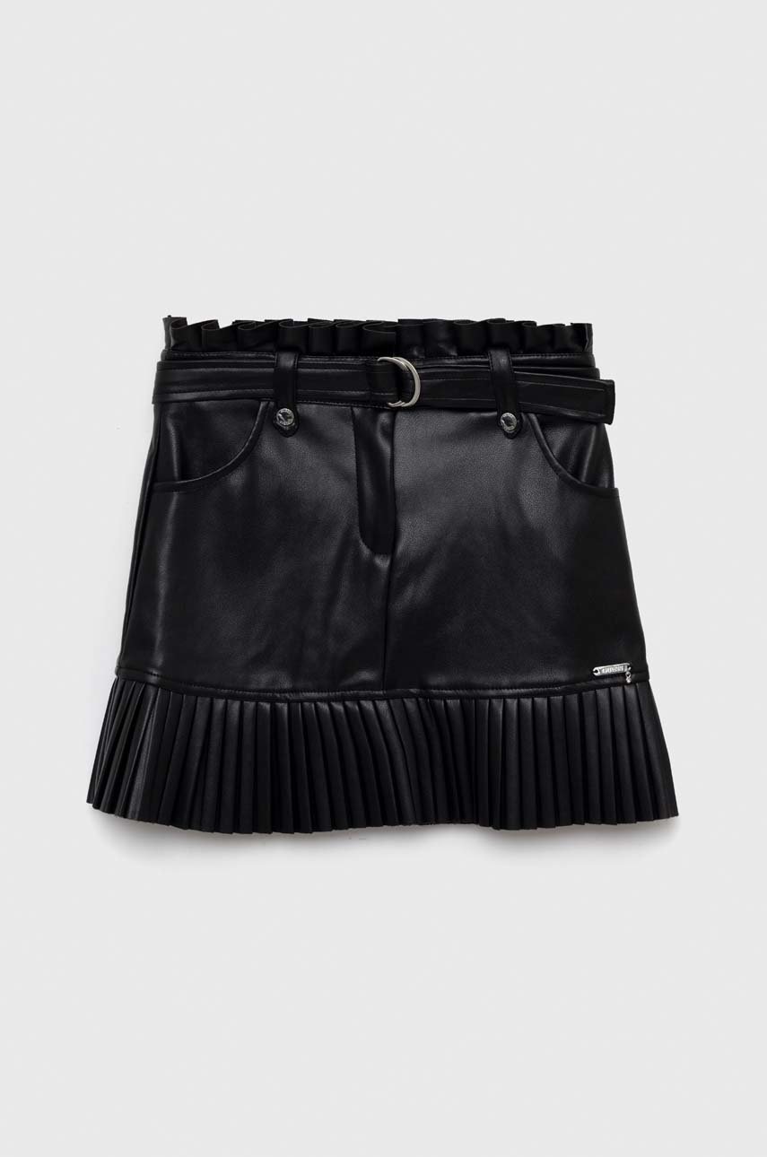 

Детска пола Guess в черно къс модел разкроен модел, Черен