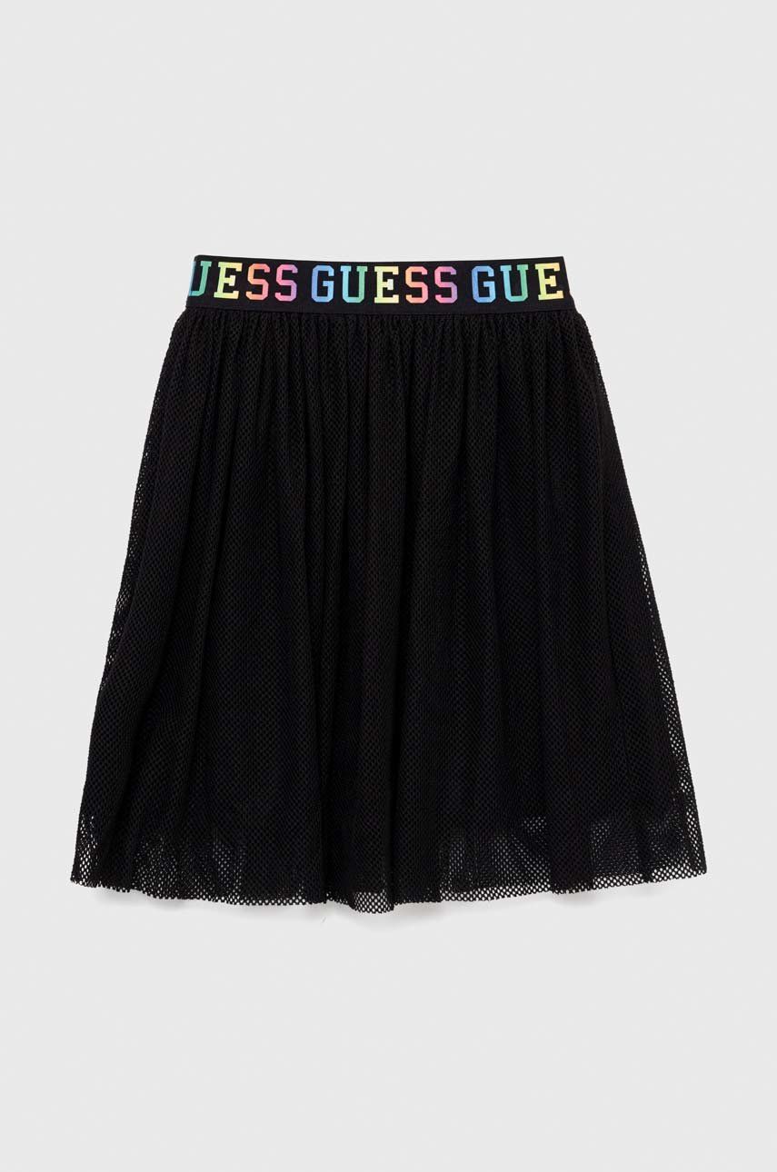 Dětská sukně Guess černá barva, mini, áčková - černá -  Hlavní materiál: 97 % Polyester