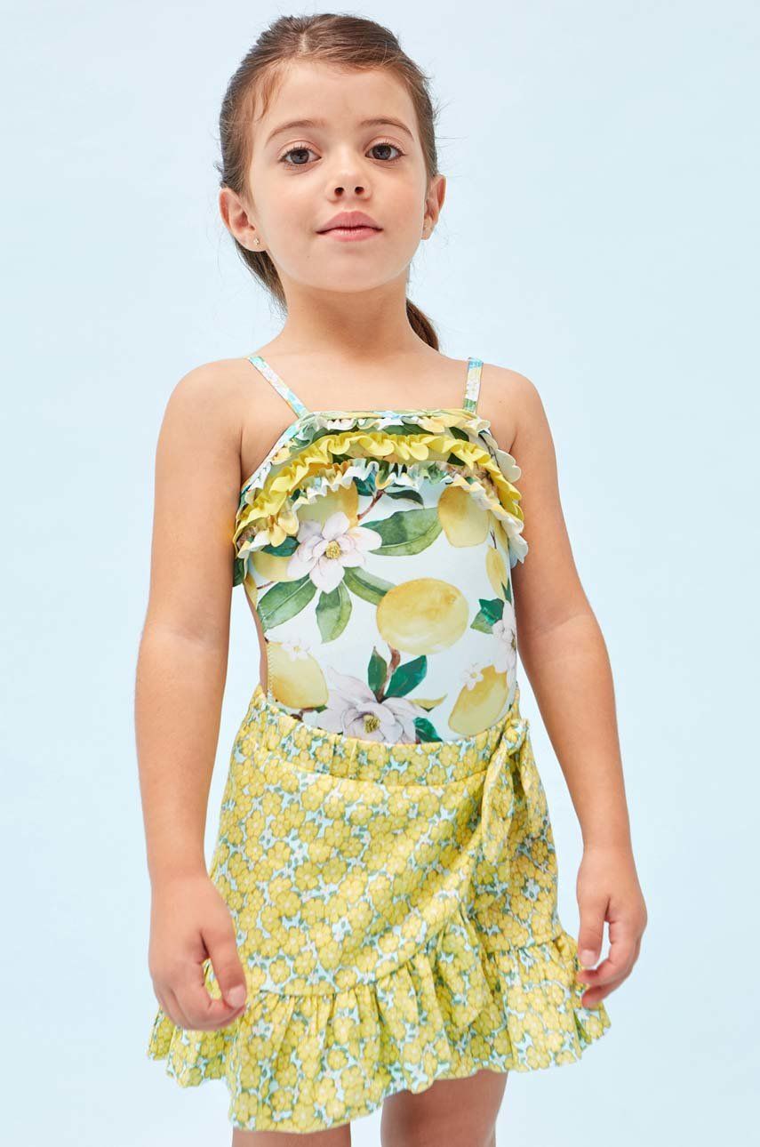 Dětská bavlněná sukně Mayoral žlutá barva, mini