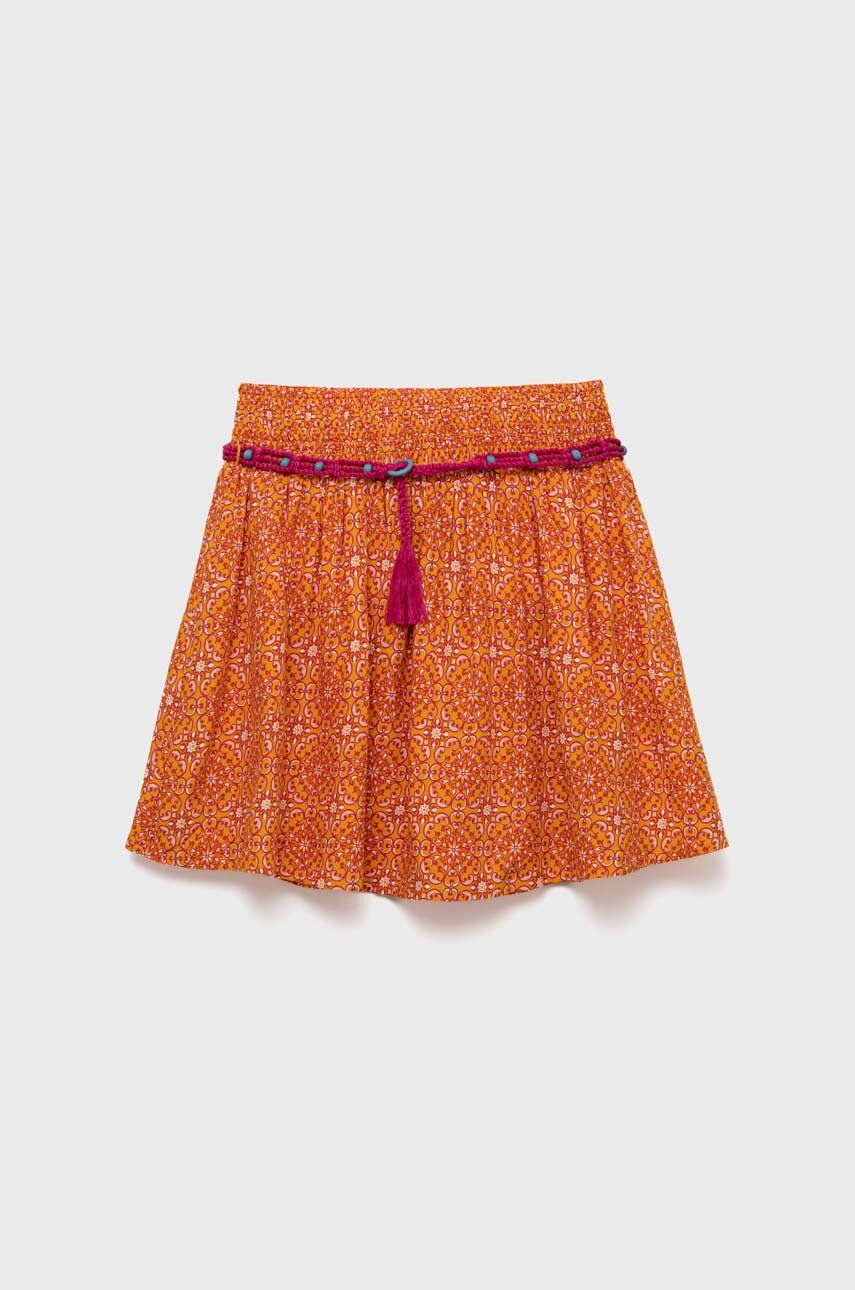 Dětská sukně Sisley oranžová barva, mini, áčková