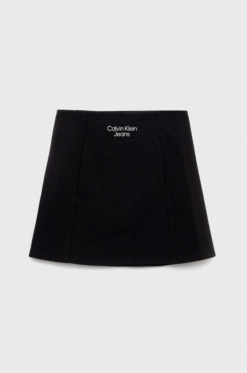 Dětská sukně Calvin Klein Jeans černá barva, mini, áčková - černá -  66 % Viskóza