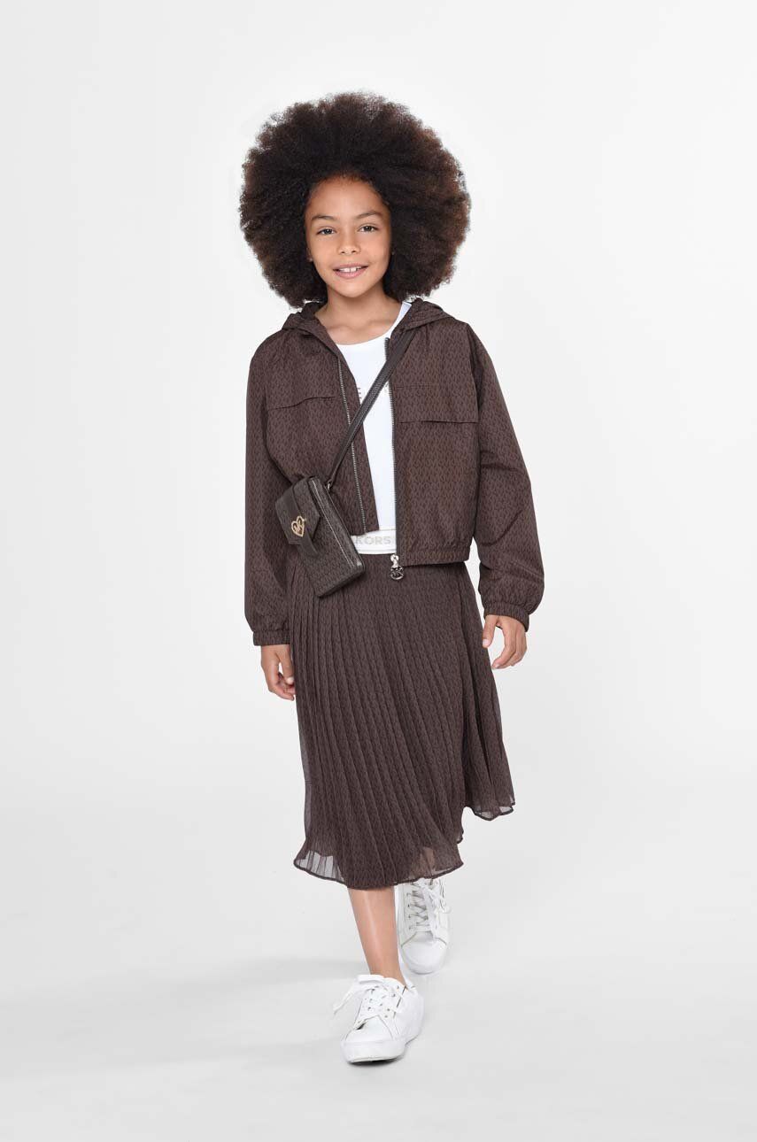 Dětská sukně Michael Kors hnědá barva, midi - hnědá -  Hlavní materiál: 100 % Polyester Po