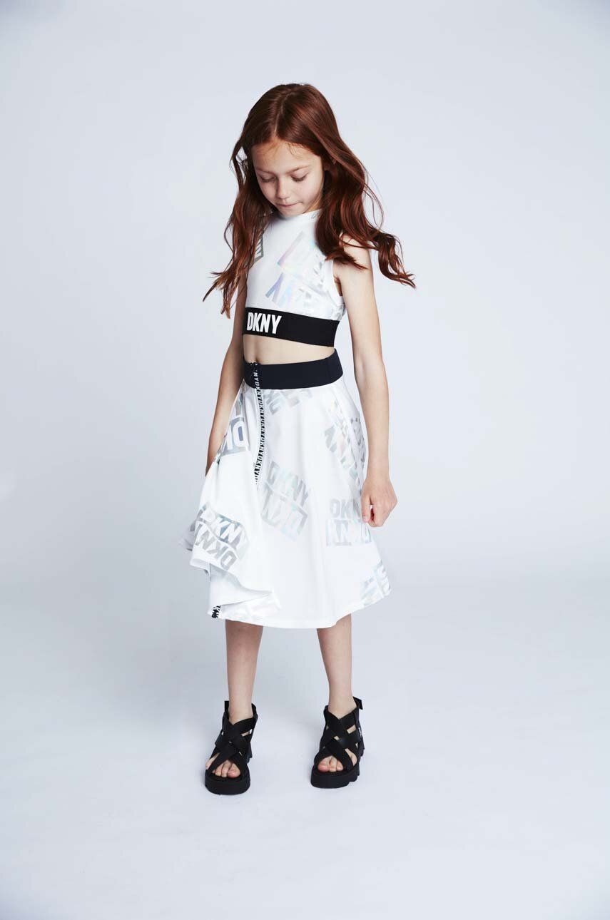 E-shop Dětská sukně Dkny bílá barva, midi, áčková