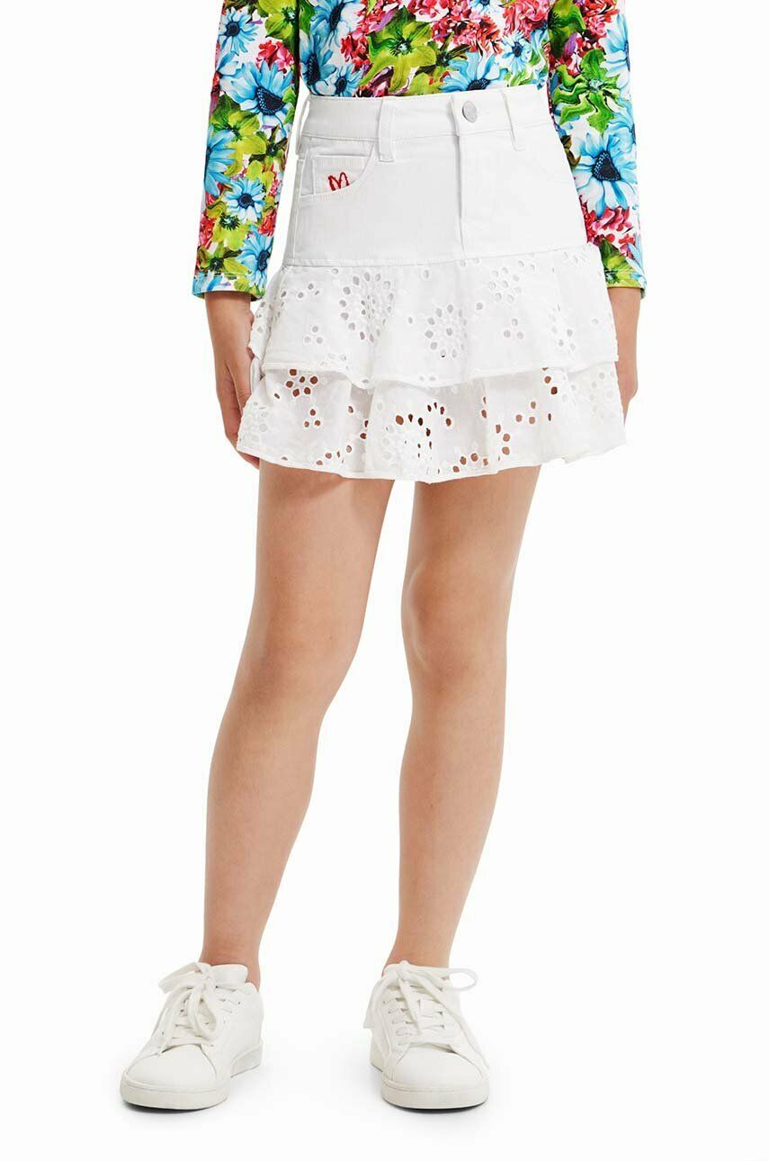 Dětská sukně Desigual bílá barva, mini, áčková - bílá -  Materiál č. 1: 75 % Bavlna