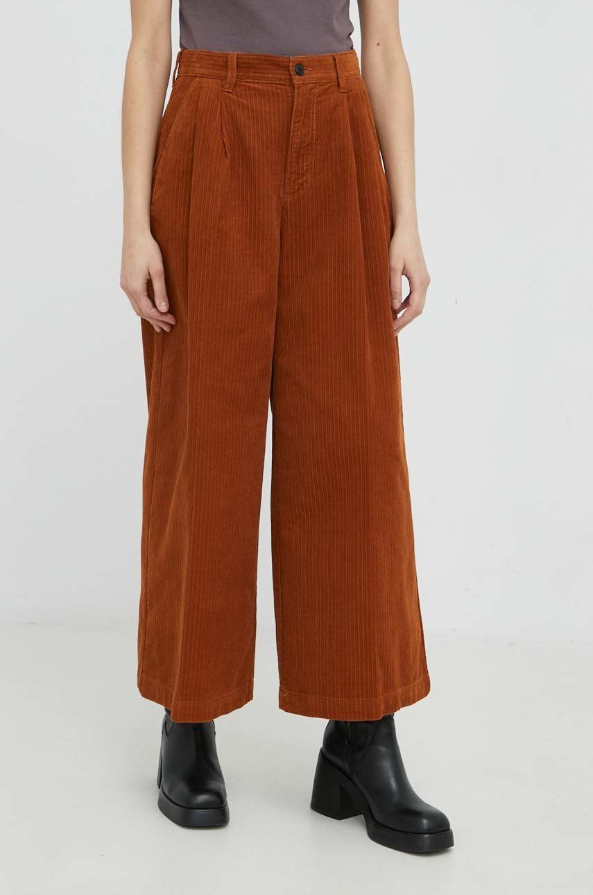 Wrangler spodnie sztruksowe Super Wide Leg Nutmeg Brown damskie kolor brązowy szerokie high waist