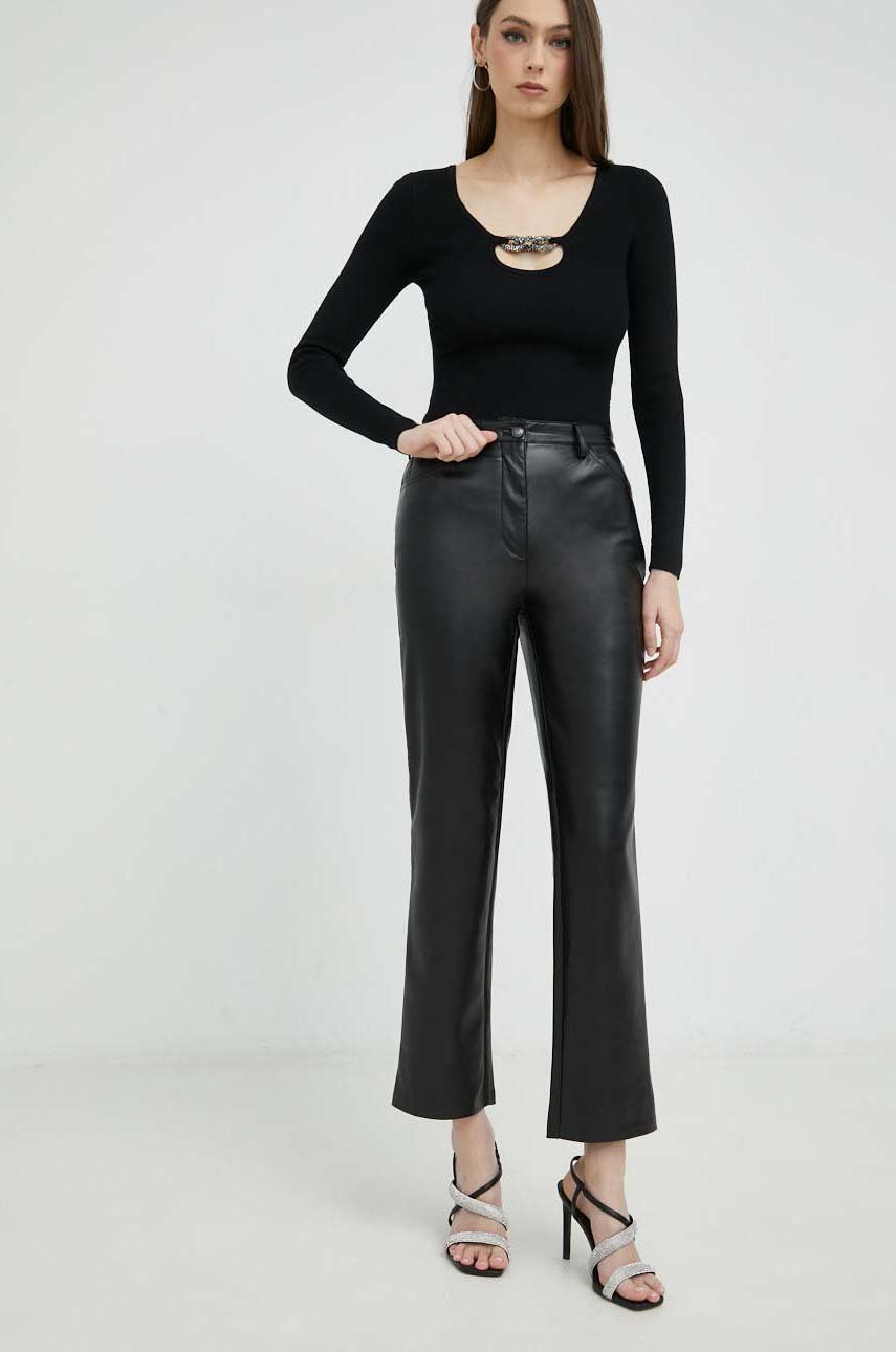 Kalhoty Guess KELLY dámské, černá barva, jednoduché, high waist, W3RA0M WF8P0