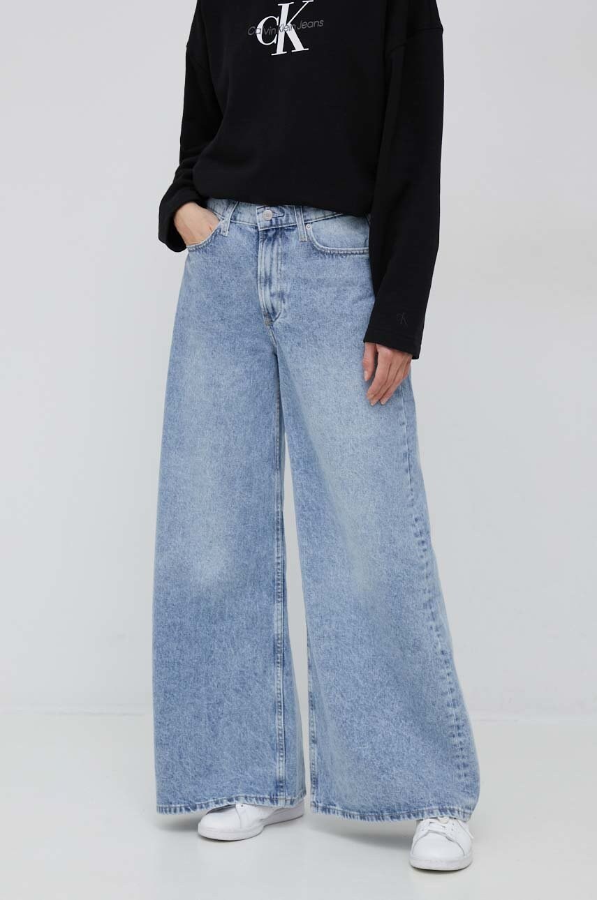 

Дънки Calvin Klein Jeans в с висока талия, Син