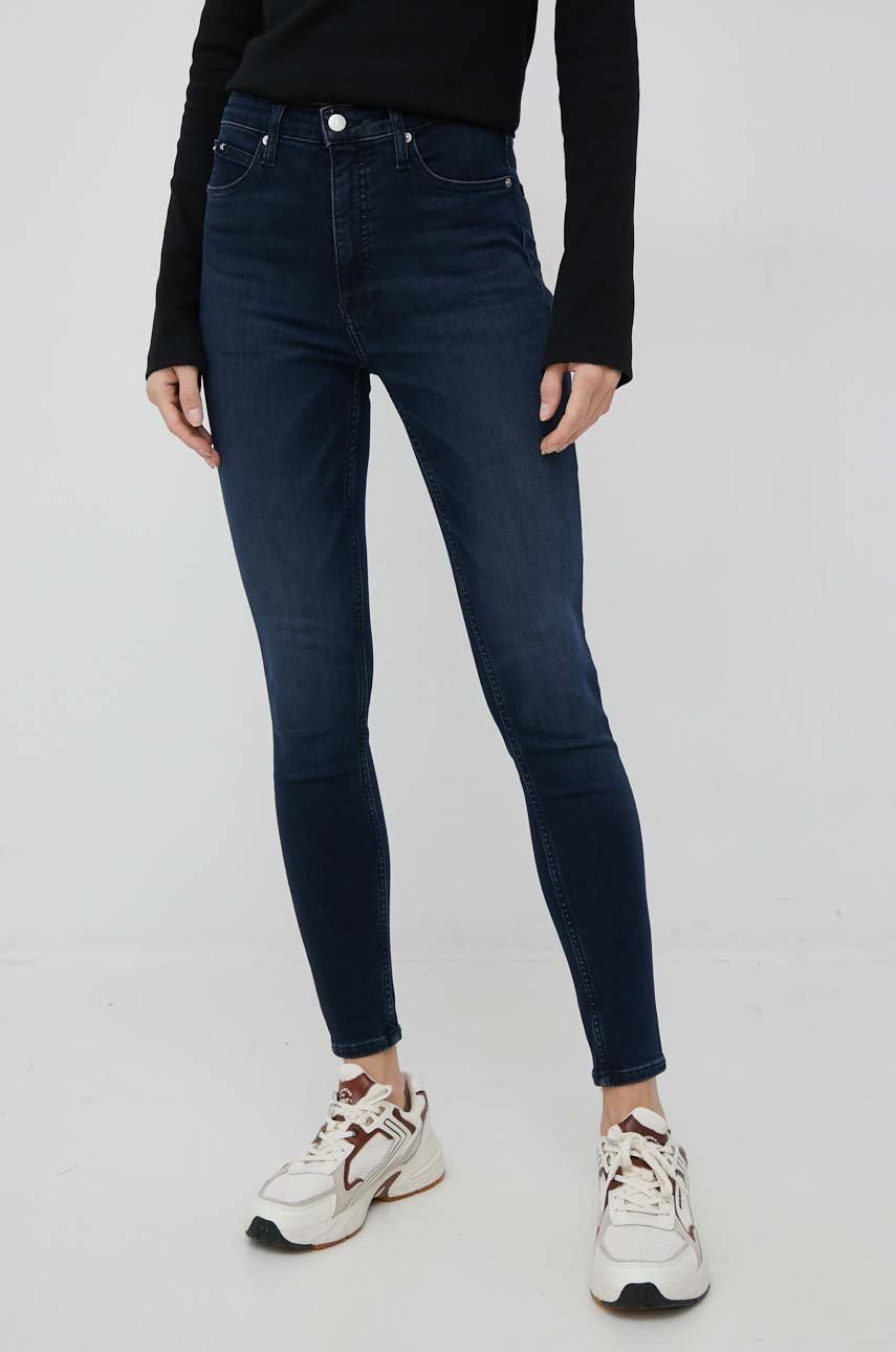 

Дънки Calvin Klein Jeans в с висока талия, Тъмносин