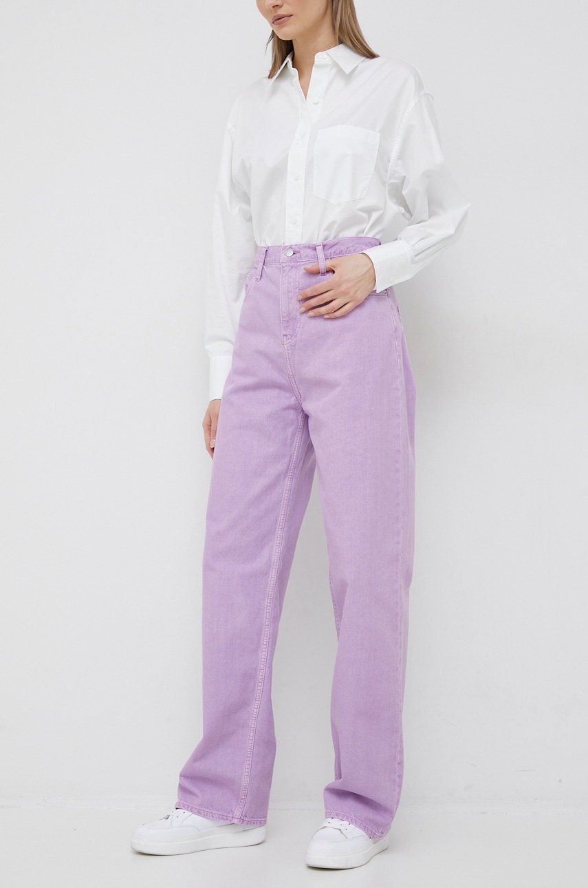 

Дънки Calvin Klein Jeans в с висока талия, Розов