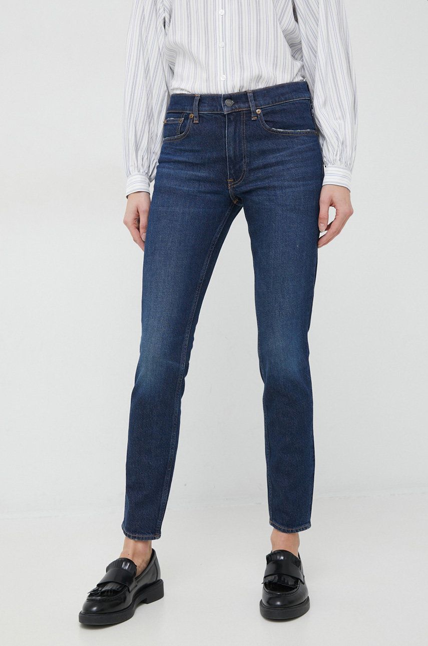 Džíny Polo Ralph Lauren dámské, medium waist - námořnická modř -  99 % Bavlna