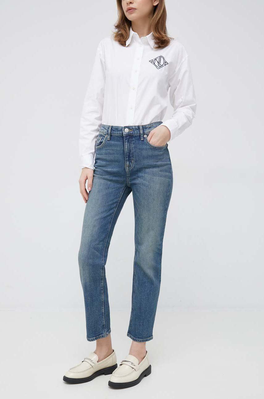 Džíny Lauren Ralph Lauren dámské, high waist - modrá -  99 % Bavlna