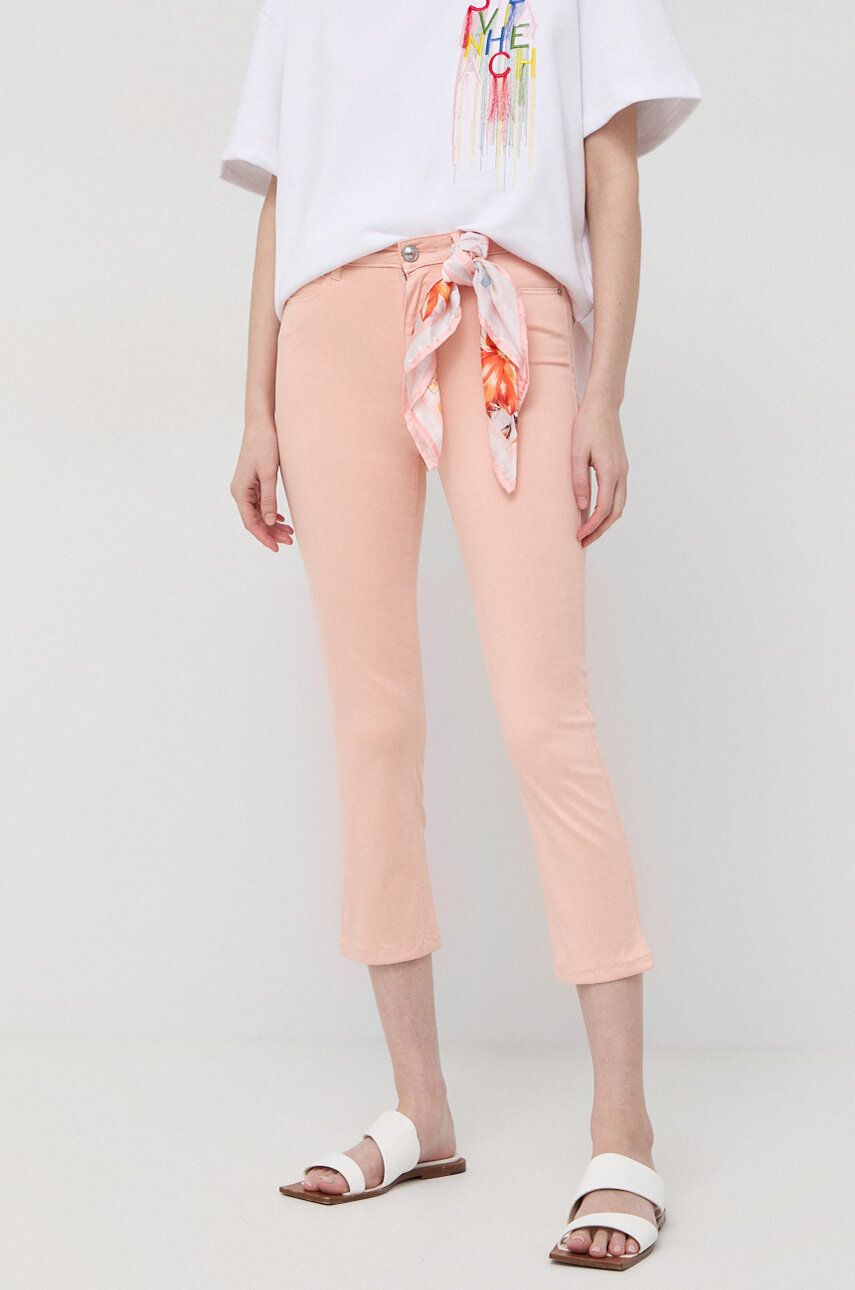 Kalhoty Guess dámské, oranžová barva, přiléhavé, high waist - oranžová -  Hlavní materiál: 54 %