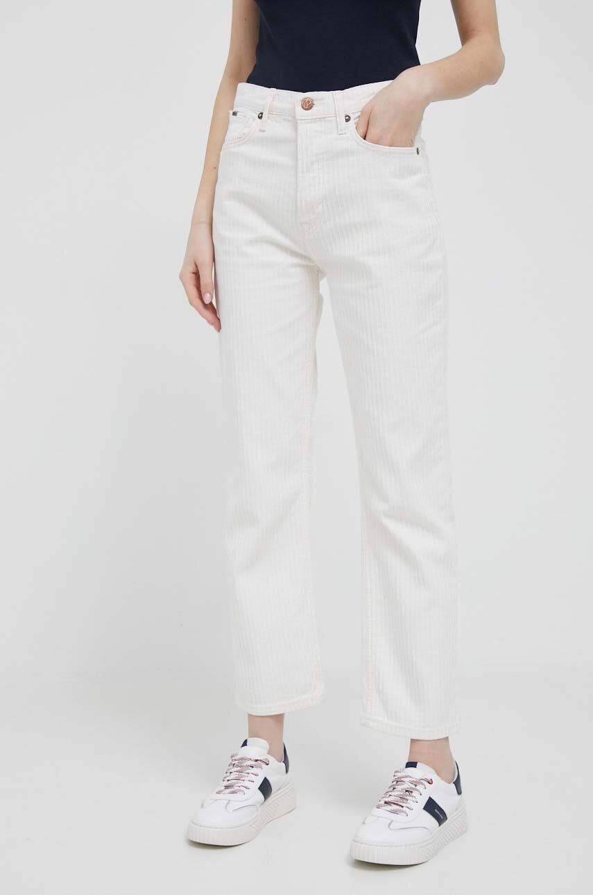 Džíny Pepe Jeans Celyn Stripe dámské, high waist - béžová -  Hlavní materiál: 100 % Bavlna