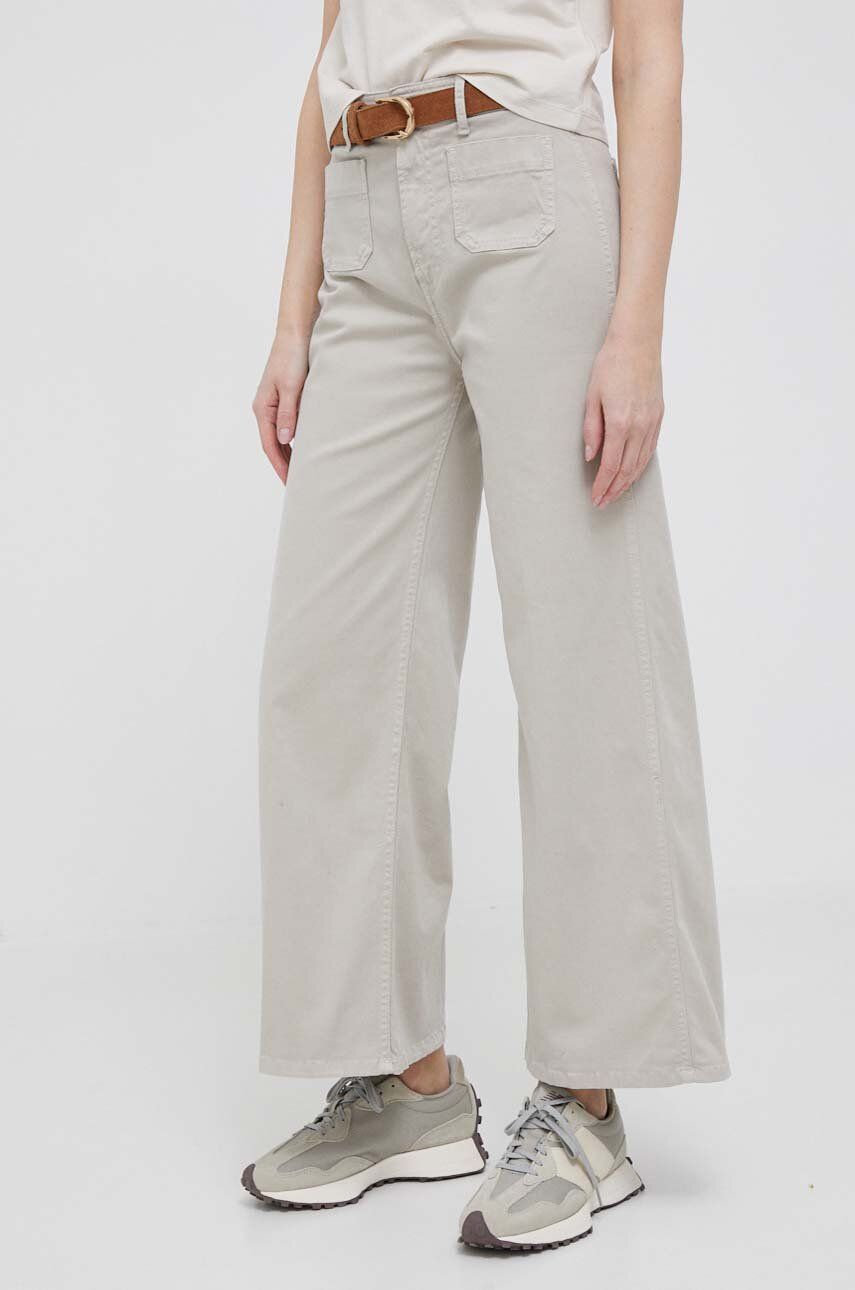 Kalhoty Pepe Jeans dámské, šedá barva, široké, high waist - šedá -  97 % Bavlna