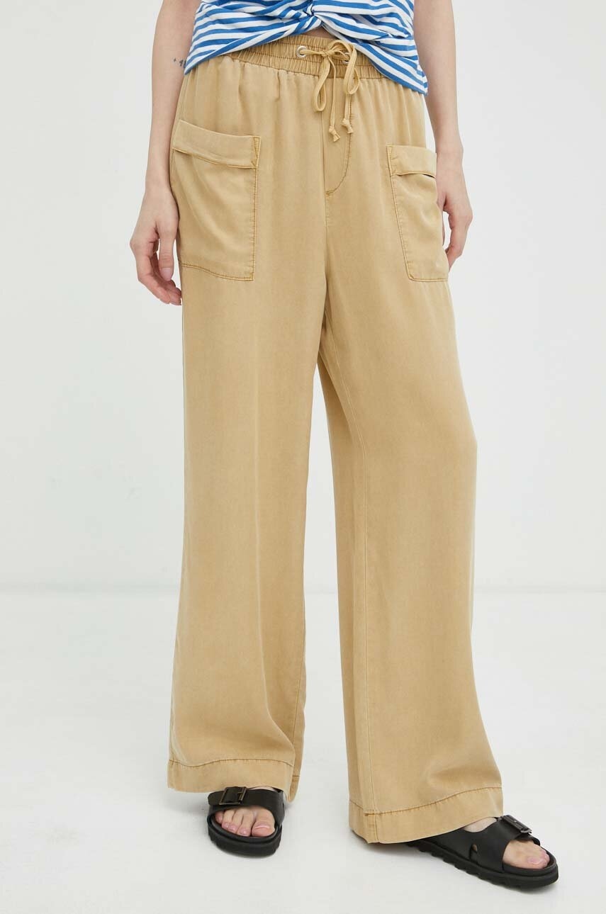 Mustang pantaloni Style Drawstring Wide Leg femei, culoarea bej, drept, high waist