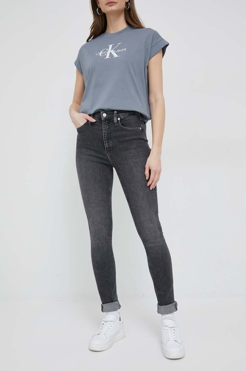 

Дънки Calvin Klein Jeans в с висока талия, Сив