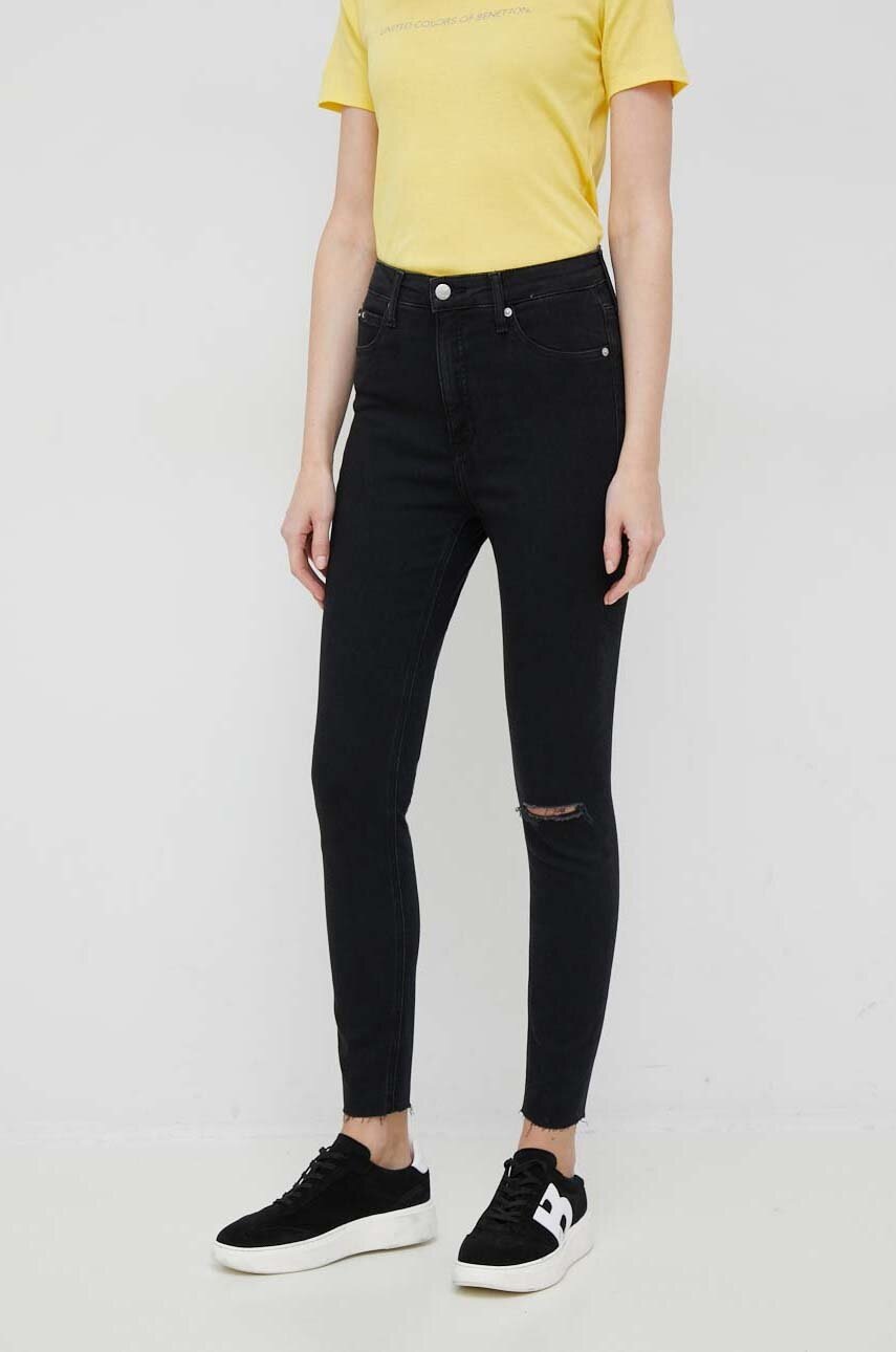 

Дънки Calvin Klein Jeans в с висока талия, Черен