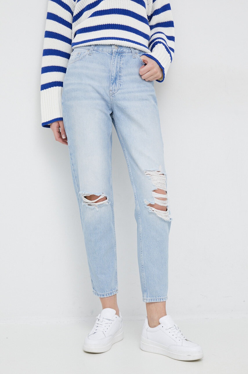 

Дънки Calvin Klein Jeans Mom Jean Ankle с висока талия, Син