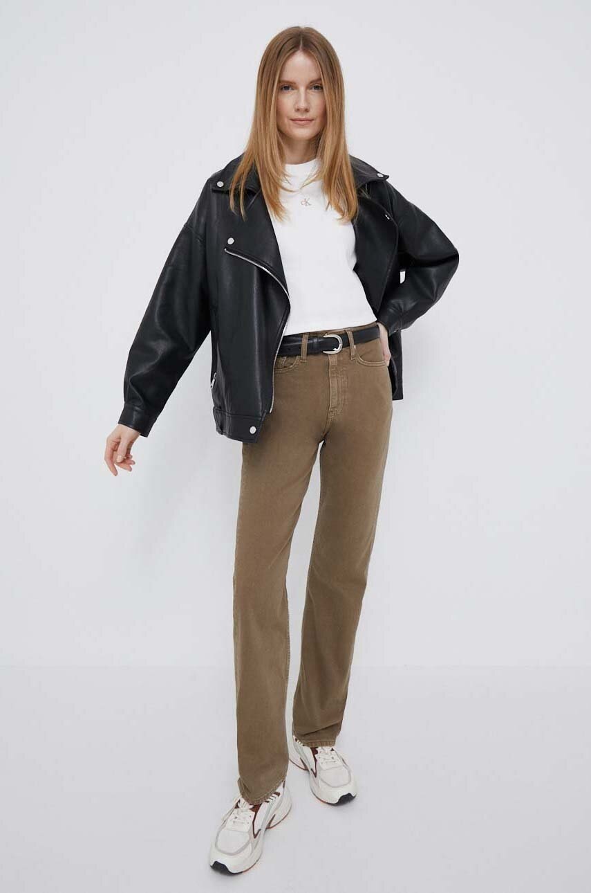

Дънки Calvin Klein Jeans в с висока талия, Бежов