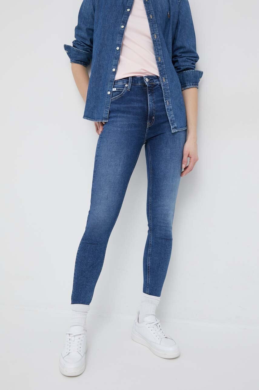 

Дънки Calvin Klein Jeans в с висока талия, Тъмносин