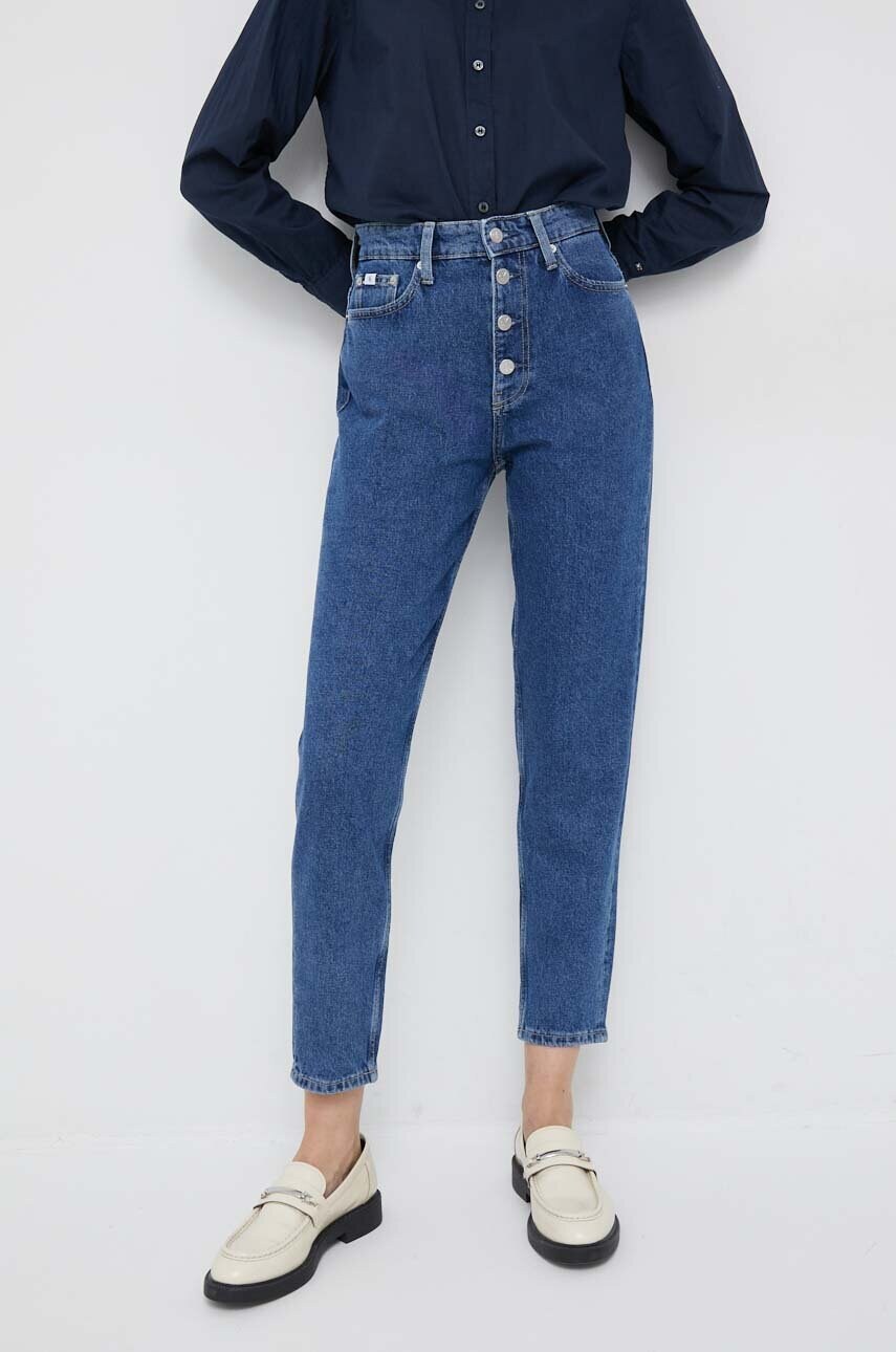 

Дънки Calvin Klein Jeans в с висока талия, Тъмносин