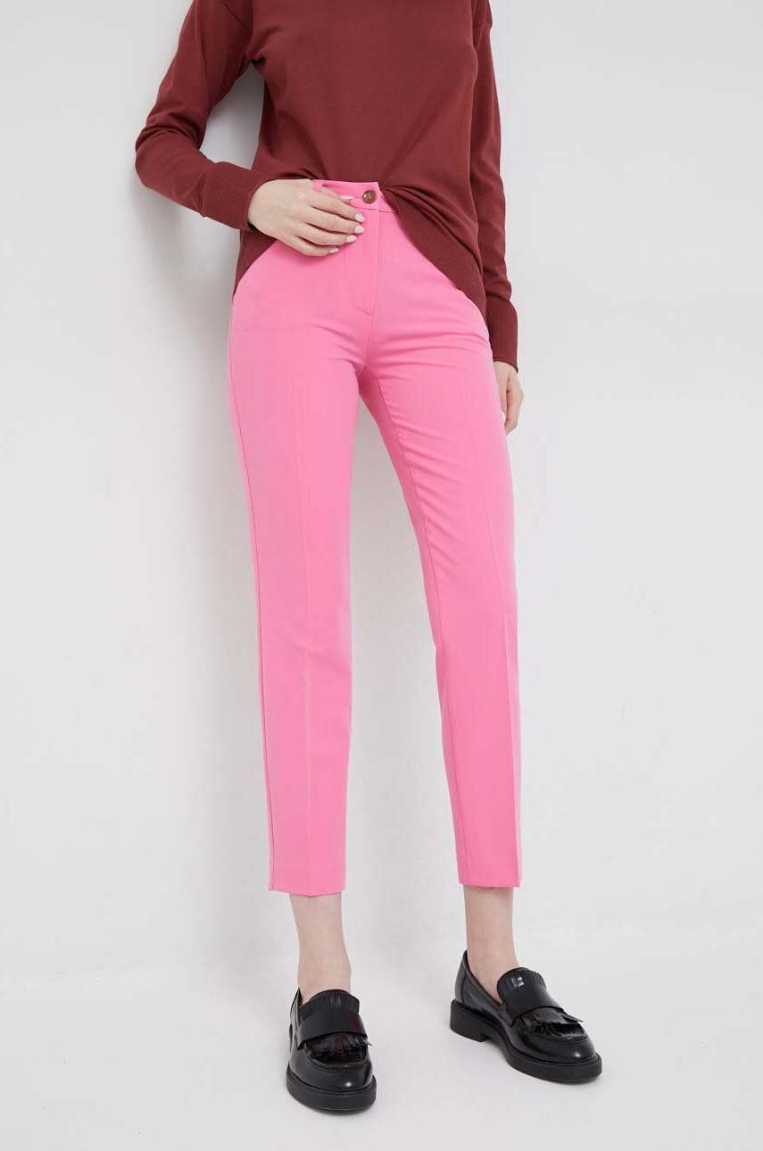 Kalhoty Sisley dámské, fialová barva, jednoduché, high waist