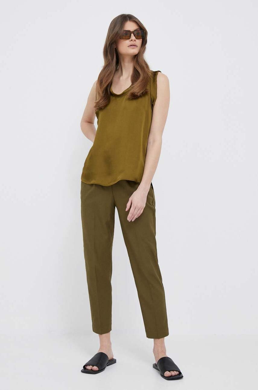 

Брюки Sisley женские цвет зелёный chinos высокая посадка