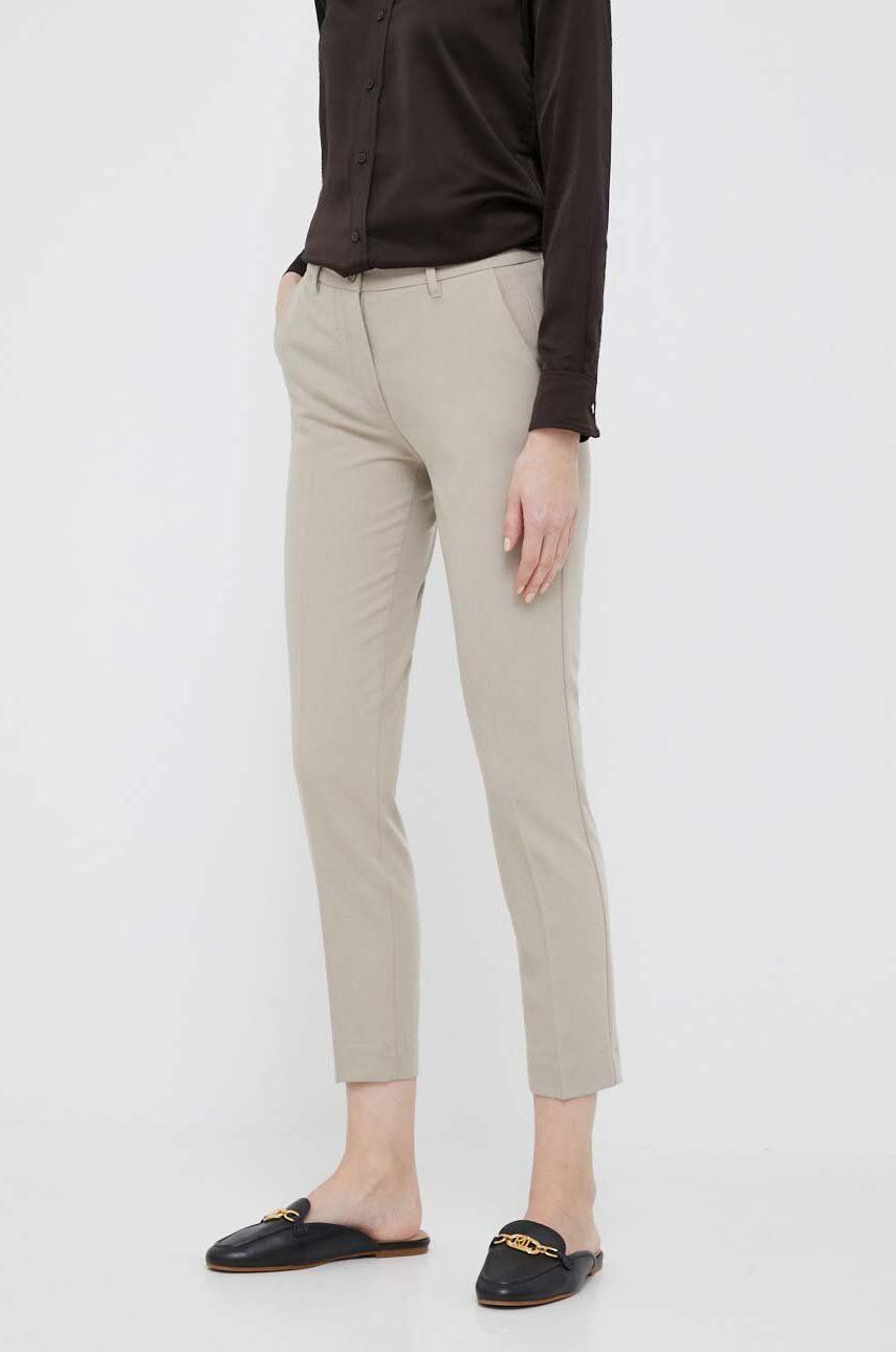 Levně Kalhoty Sisley dámské, béžová barva, jednoduché, medium waist