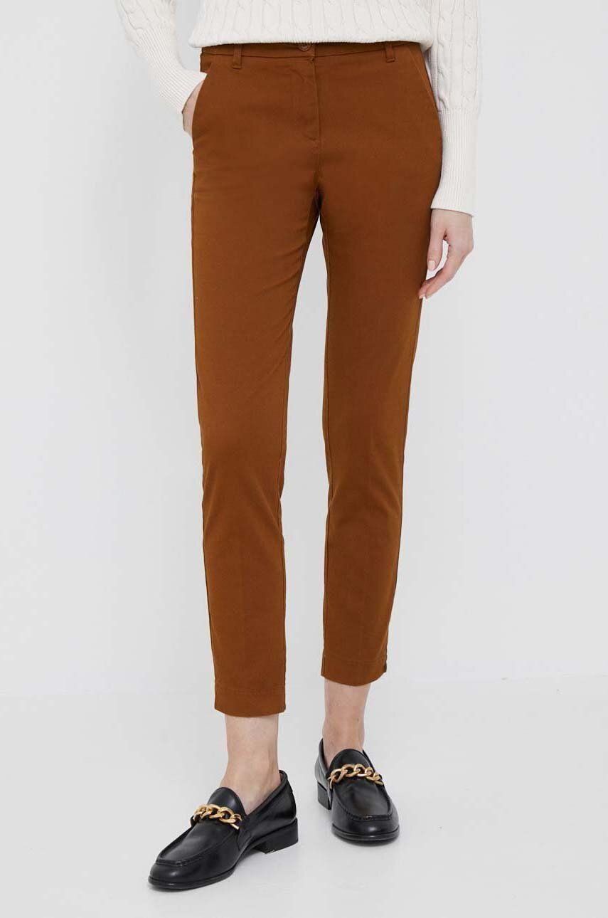 Sisley pantaloni femei, culoarea maro, mulata, medium waist answear.ro