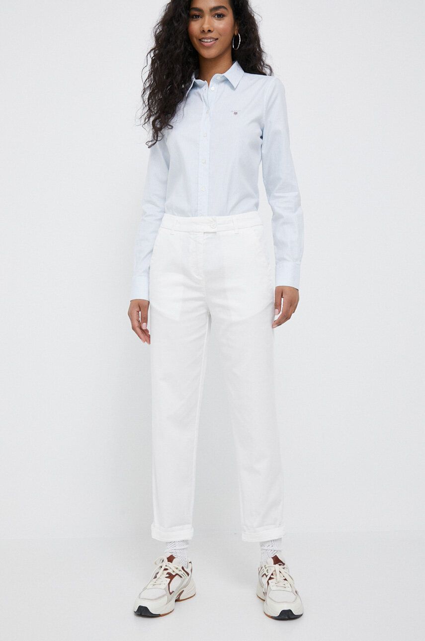 Kalhoty United Colors of Benetton dámské, bílá barva, střih chinos, high waist - bílá -  97 % B