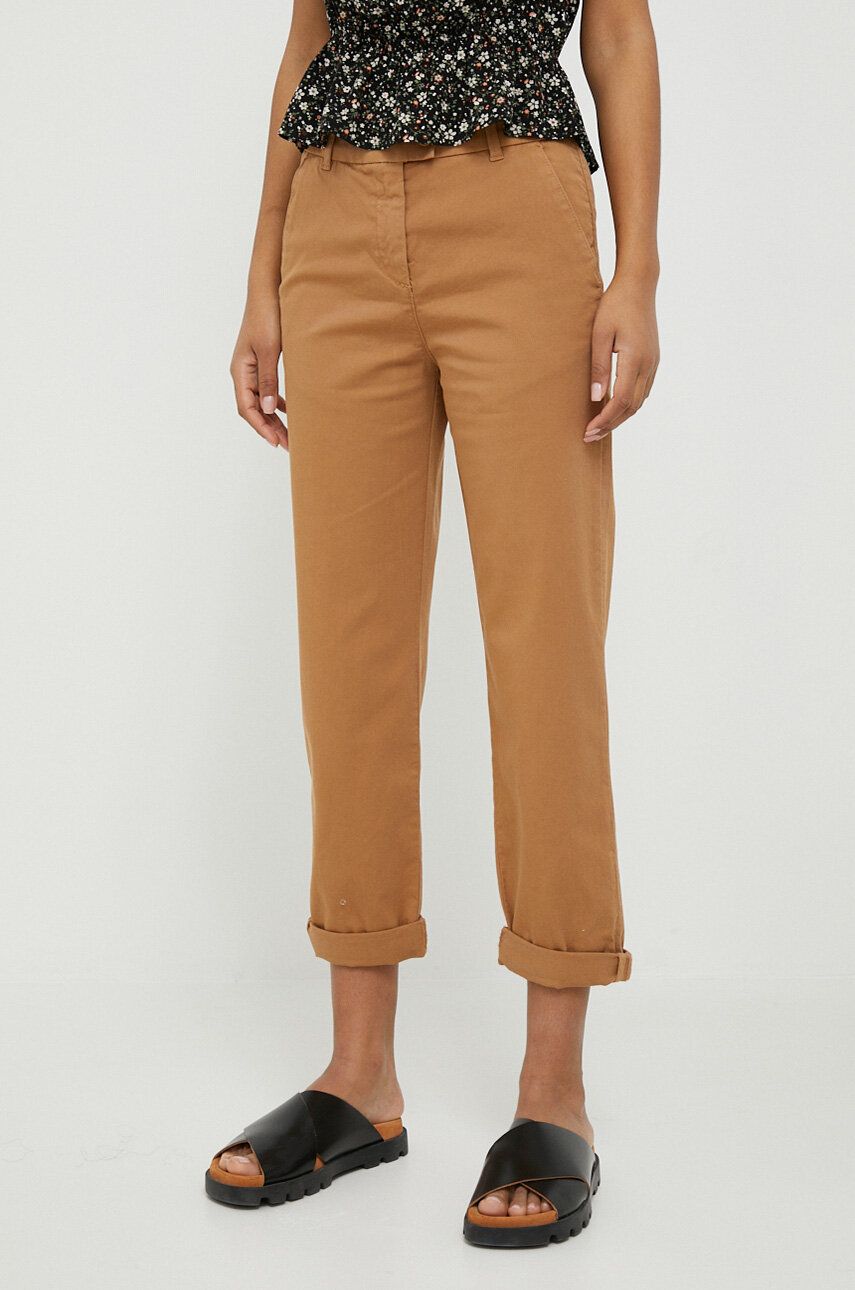 United Colors of Benetton pantaloni femei, culoarea maro, drept, high waist