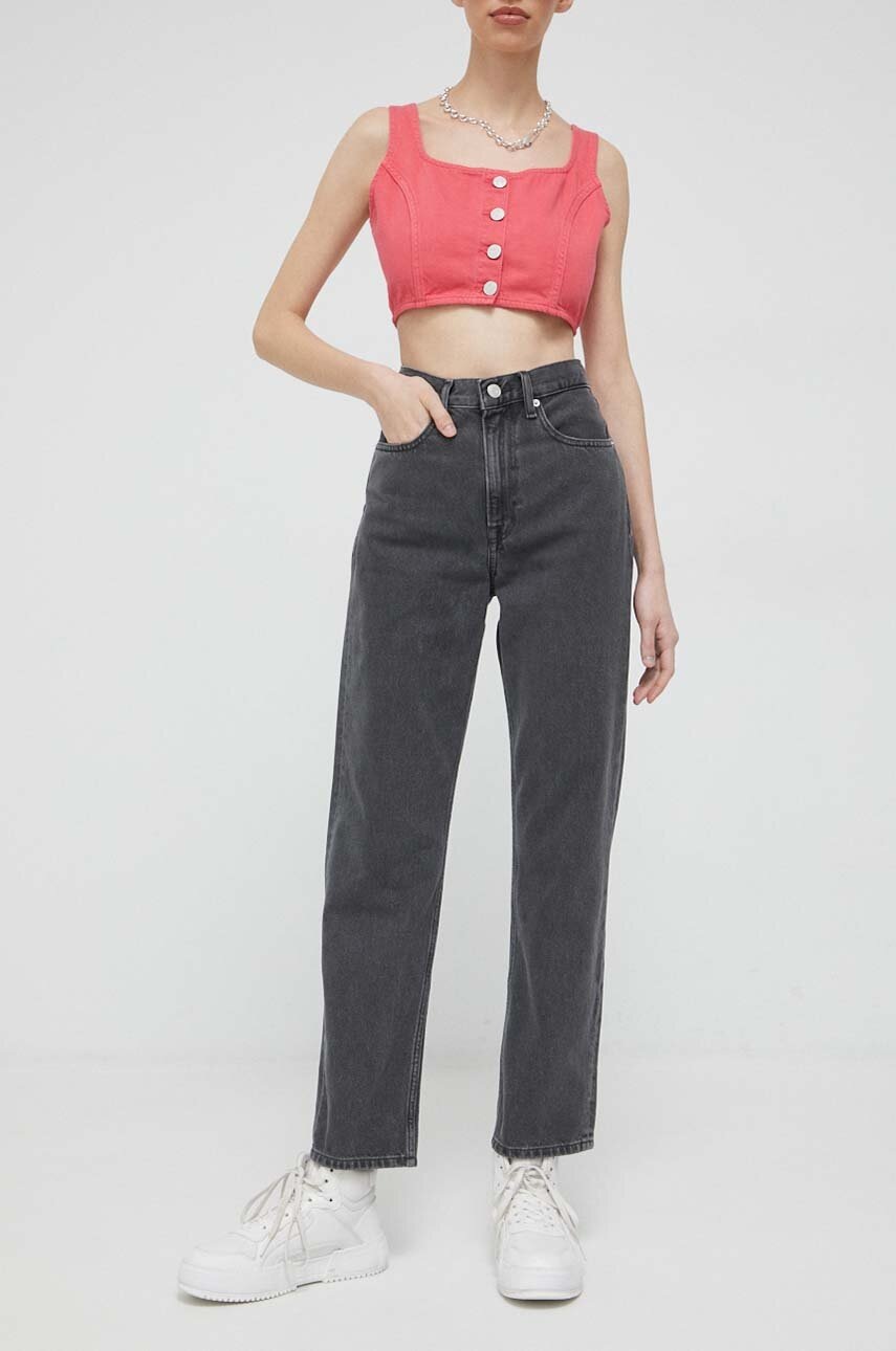 

Дънки Tommy Jeans в с висока талия, Сив