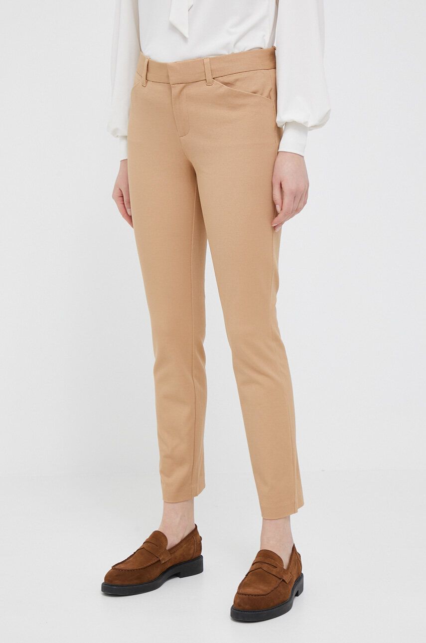 E-shop Kalhoty GAP dámské, béžová barva, přiléhavé, high waist