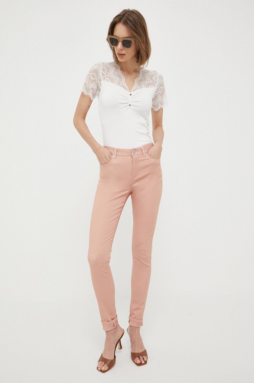 Kalhoty Morgan dámské, růžová barva - růžová -  50 % Bavlna