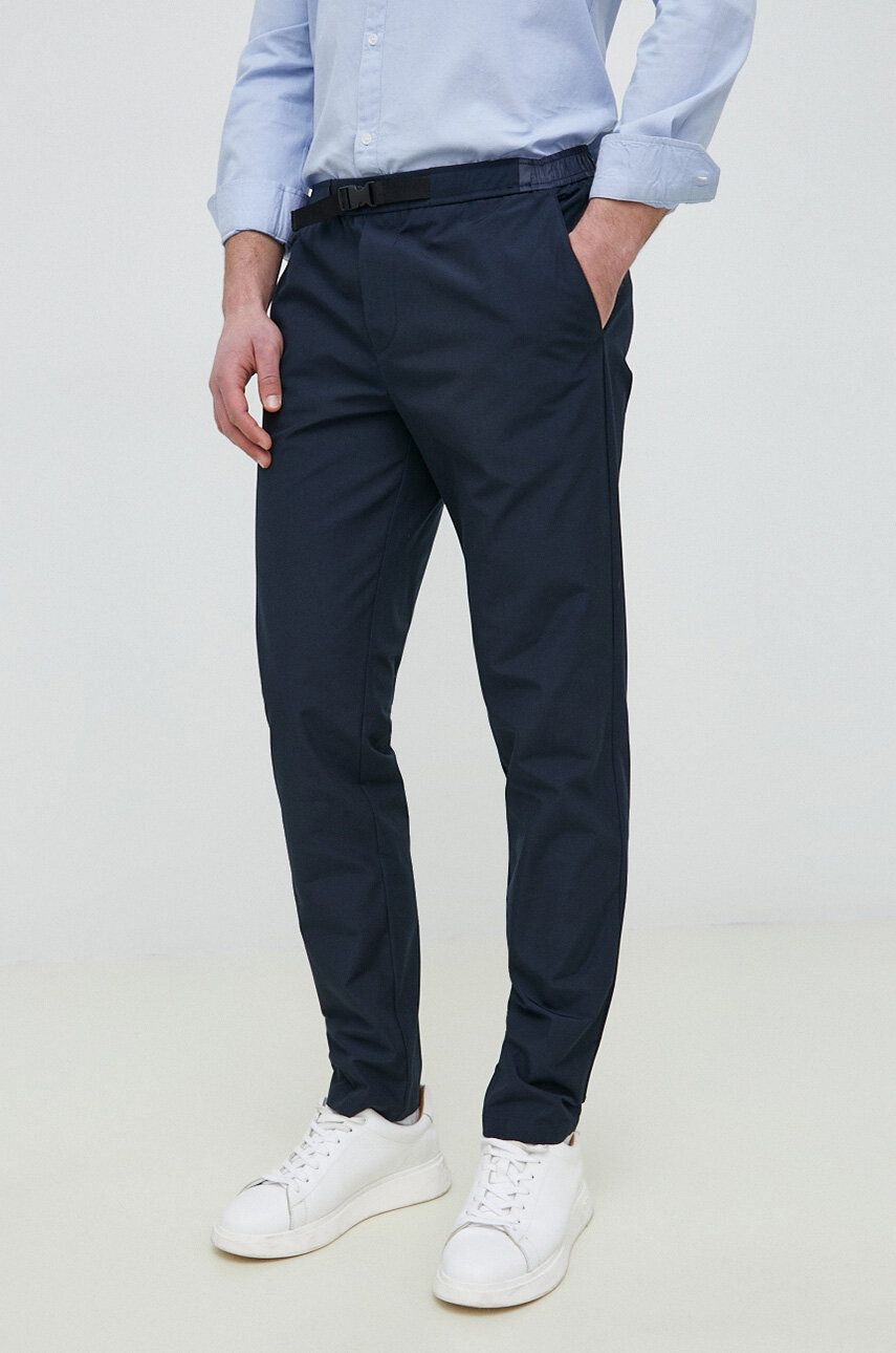 Sisley pantaloni barbati, culoarea albastru marin, drept albastru