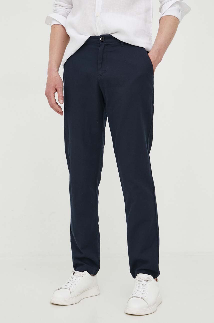 Sisley pantaloni de bumbac culoarea albastru marin, mulata