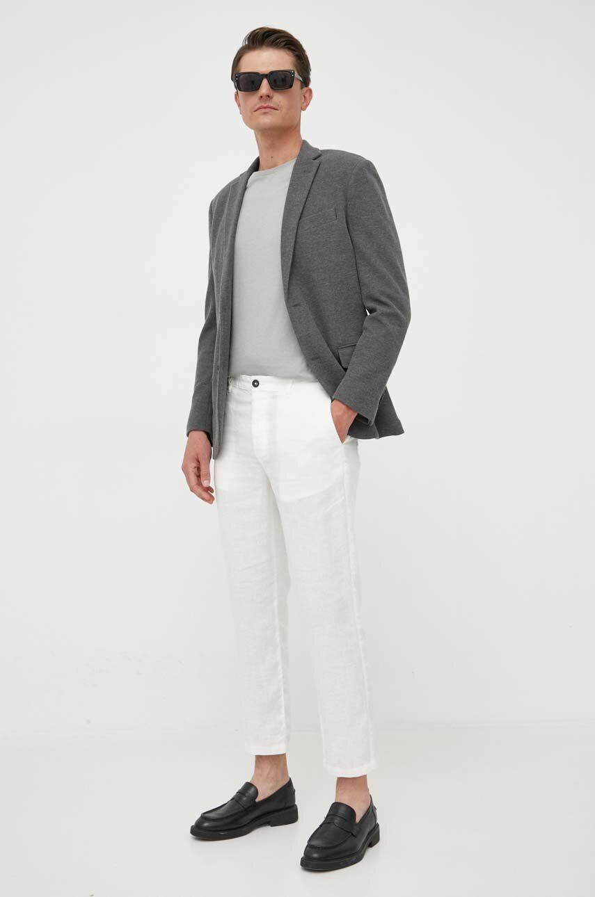 Plátěné kalhoty United Colors of Benetton bílá barva, jednoduché - bílá -  100 % Len