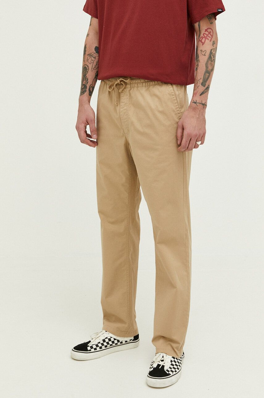 Kalhoty Vans pánské, béžová barva, jednoduché - béžová -  Hlavní materiál: 98 % Bavlna